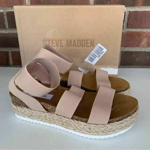 Steve Madden Womens Kimmie Blush Fabric Espadrille Platform Sandals US 9 M - Picture 1 of 9